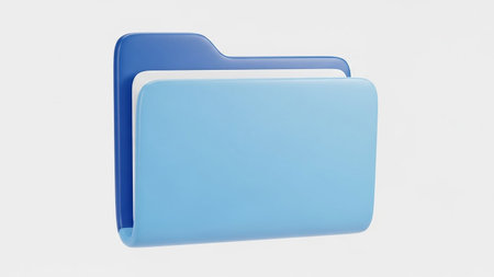 A 3D rendered icon of a folder, depicted with a dark blue tab and a light blue body, presented on a white background.の素材