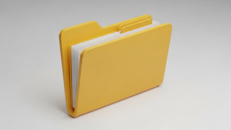 Professional showing yellow 3d folder with documents on a light gray background keywords: folder, document, file, office, stationery, storage,...の素材