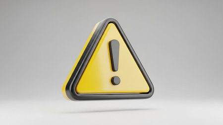 Mark showing yellow exclamation mark warning triangle symbol 3d render keywords: warning, alert, danger, caution, symbol, sign, triangle,...の素材