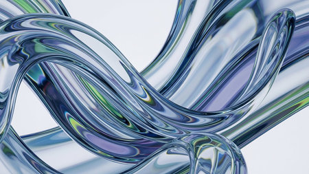 Pattern showing abstract translucent blue and green fluid sculpture with white background keywords: abstract,...の素材