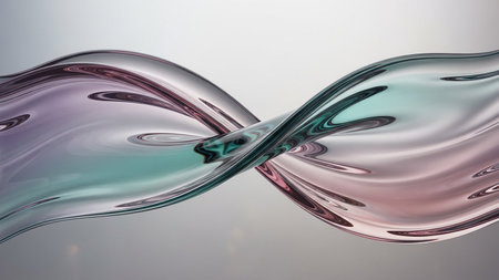 Intertwined flowing liquid ribbons in pink, purple, and teal colors with a glossy sheen.の素材