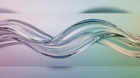 A smooth, translucent wave with a metallic sheen and pastel gradient flows. Clear details and vibrant colors e...の素材