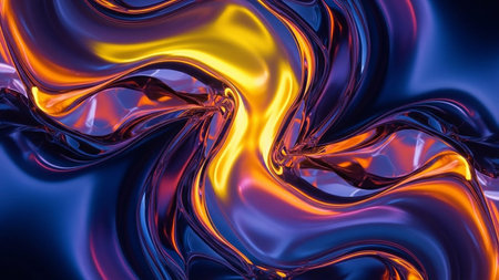 Swirling molten metal in fiery orange and deep blue hues creates an intense abstract visual.の素材