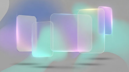 Iridescent showing frosted glass panels with pastel iridescent glow on abstract background keywords: abstract, background, glass, panel, frosted,...の素材