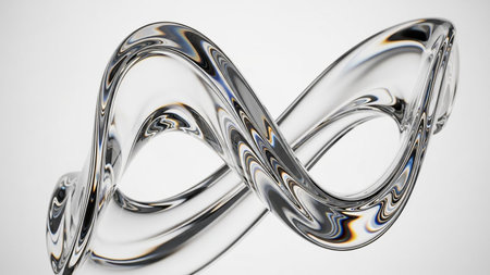 Transparent infinity loop sculpture with refracted light and subtle rainbow hues. Clear details and vibrant co...の素材