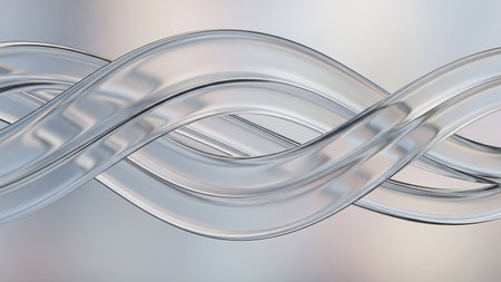 Intertwined transparent glass tubes create a smooth, flowing abstract design with subtle reflections.の素材