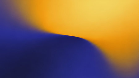 A bold abstract background featuring a smooth gradient transition between deep blue and vibrant yellow, with a curved edge.の素材