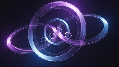 Keywords: showing nested transparent rings with purple and blue glow keywords: abstract, background, rings,...の素材