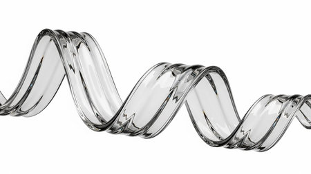 A clear transparent liquid wave ribbon on a white background with reflections. Clear details and vibrant color...の素材