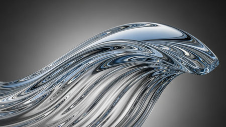 A close-up of a flowing, liquid-like sculpture with intense reflections and detailed ripples.の素材
