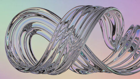 An abstract infinity symbol made of iridescent liquid against a pastel background.の素材