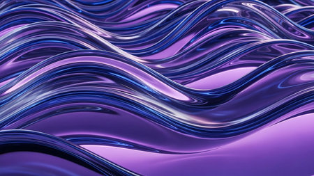 Undulating waves of iridescent purple and blue metallic material with a glossy, reflective surface.の素材