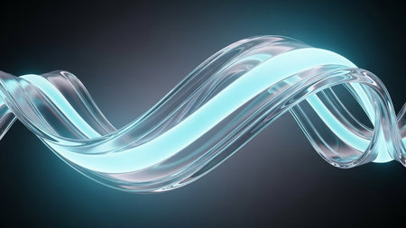 A transparent tube swirls with a bright glowing blue light illuminating its interior.の素材