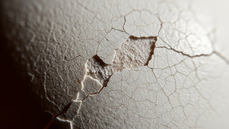 Weathered showing extreme macro close-up of cracked eggshell texture keywords: eggshell, cracked, texture, macro, close-up, detail, broken, fragile,...の素材