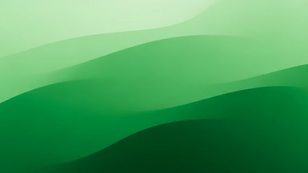 A smooth, abstract background featuring flowing waves of green gradient colors creating a sense of depth and movement.の素材