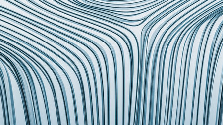 A close-up abstract view of parallel, thin blue lines curving and flowing to create a textured pattern.の素材