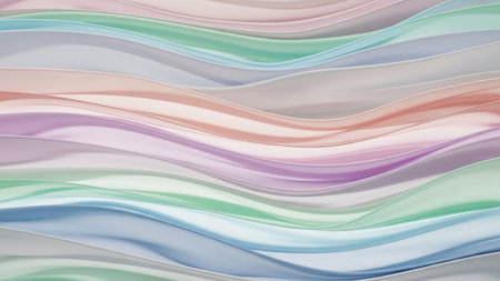Layered pastel colored wavy ribbons create a smooth, soft, and gentle abstract pattern.の素材