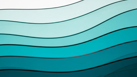 Smooth flowing waves of turquoise and light blue colors with dark outlines Clear details and vibrant colors en...の素材