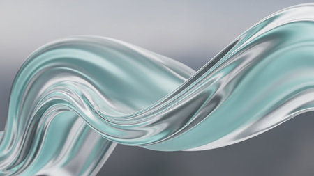 Metallic teal and silver liquid flowing in smooth undulating waves. Clear details and vibrant colors enhance v...の素材