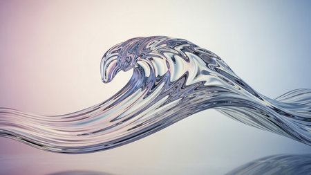 A dynamic wave of clear liquid metal cresting with intricate reflections. Clear details and vibrant colors enh...の素材