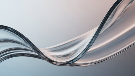 A smooth, translucent liquid wave flows across a subtle gradient background of light blue and pink.の素材