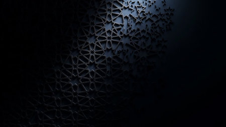 Dramatic showing dark islamic geometric pattern with dramatic lighting and shadows keywords: islamic, geometric, pattern, arabesque, tessellation,...の素材