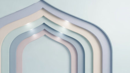 Abstract background with pastel colored arched layers, subtly lit against a light blue backdrop, creating a soft, modern design.の素材
