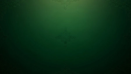 A dark green gradient background featuring subtle, embossed geometric ornament details in a symmetrical, repeating pattern.の素材