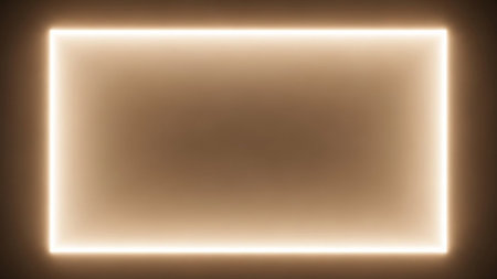 Image showing glowing rectangular neon light frame on dark background. High resolution image suitable for commercial use.の素材