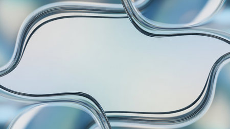 Shimmering showing abstract flowing metallic ribbons with soft blue and white hues keywords: abstract, metallic, ribbons, flowing, curves, waves,...の素材