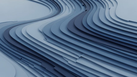 Fluid showing layered blue and gray waves with smooth curves and depth effect keywords: abstract, background, waves, layered, blue, gray, smooth,...の素材