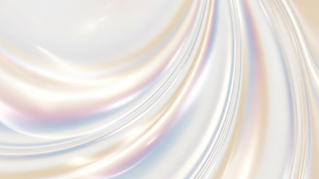 A pearlescent abstract background with flowing, iridescent curved lines and soft highlights in pastel tones.の素材