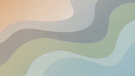 Soft pastel waves in a gentle gradient flow across the frame creating a serene abstract background.の素材