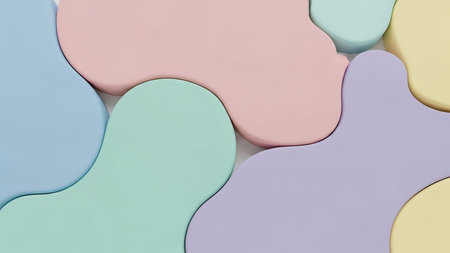 Abstract background with soft pastel organic shapes and gentle curves in various colors.の素材