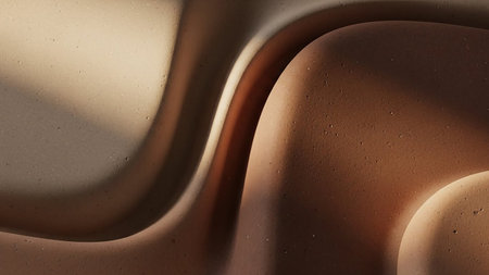 Abstract swirling organic forms with a textured, granular surface in earthy brown and beige tones are illuminated by soft light and shadow.の素材