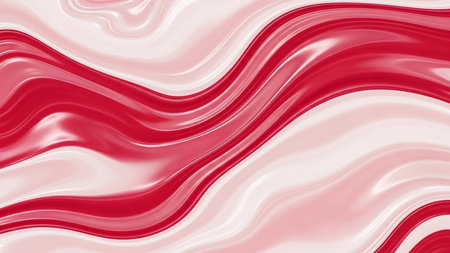 A dynamic abstract background with swirling red and white liquid forming a glossy, smooth texture.の素材