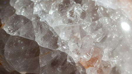 Texture showing close-up macro view of clear quartz crystal geode with sharp facets and inner light keywords: crystal, quartz, geode, clear,...の素材