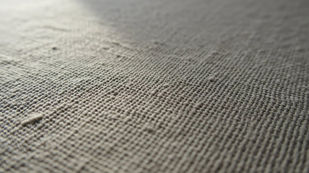 Macro close-up of a coarse woven fabric texture with a shallow depth of field, highlighting the weave.の素材