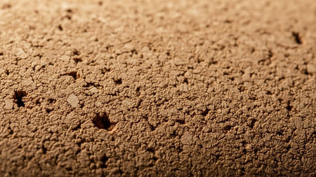 Texture showing close-up macro texture of brown cork material with irregular surface and pores keywords: cork, texture, material, brown, natural,...の素材