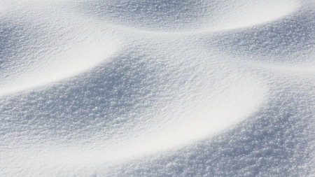 Detailed macro shot of soft snow drifts with gentle curves, showing subtle shadows and bright highlights, perfect for winter themes.の素材