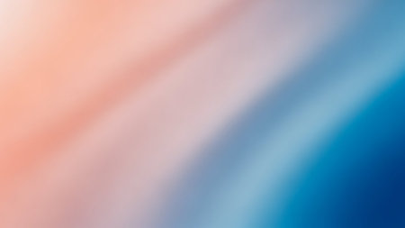 A soft, blurry abstract background featuring diagonal stripes of pastel pink, white, and blue, with a gentle gradient effect.の素材