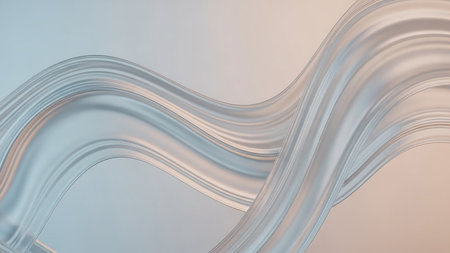 A smooth, wavy abstract liquid surface with a subtle gradient of light blue and pink, creating a soft and elegant flowing texture.の素材