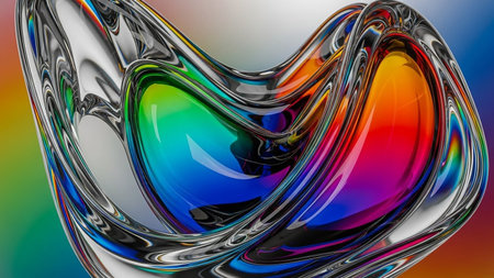 An abstract fluid sculpture with swirling rainbow colors and a metallic sheen, showcasing vibrant reflections.の素材