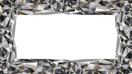 A blank white rectangular space is framed by a border of sparkling, sharply faceted diamonds, creating a luxurious and glamorous visual.の素材