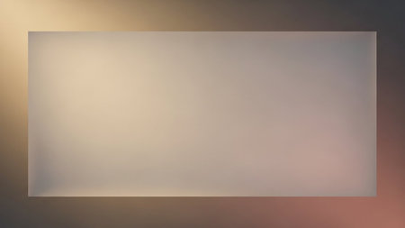 A frosted glass rectangle with a soft, warm light gradient on a muted background, offering a clean space for text.の素材