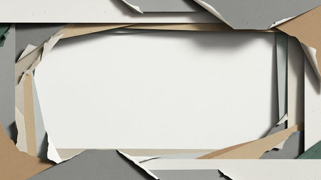 Illustration showing torn paper frame with layered cardboard and neutral colors on white background keywords: abstract, art, background, border,...の素材