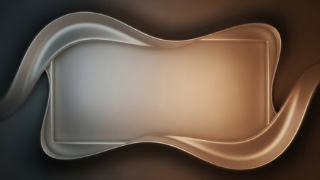 A smooth, flowing metallic ribbon forms an abstract frame with a gradient background, offering ample copy space.の素材
