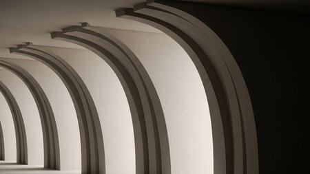 Light showing archway corridor with dramatic light and shadow. High resolution image suitable for commercial use.の素材