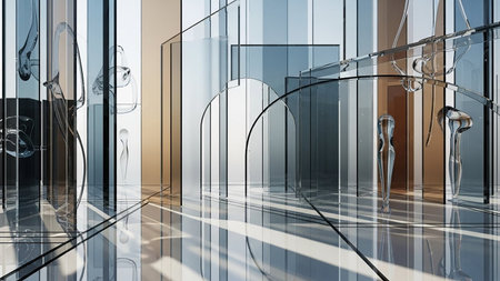 Abstract showing abstract architectural forms of glass and light reflections. High resolution image suitable for commercial use.の素材