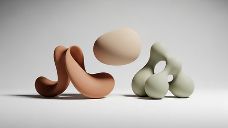 Abstract showing abstract organic sculptures in soft pastel colors on a light gray background keywords: abstract, sculpture, organic, form, shape,...の素材